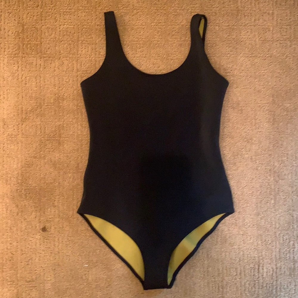COS black neoprene one piece swim suit